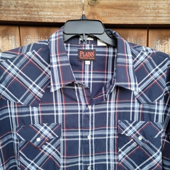 Plains Big Man Western Pearl Snap Shirt Blue Plaid Size 3X - Picture 2 of 7